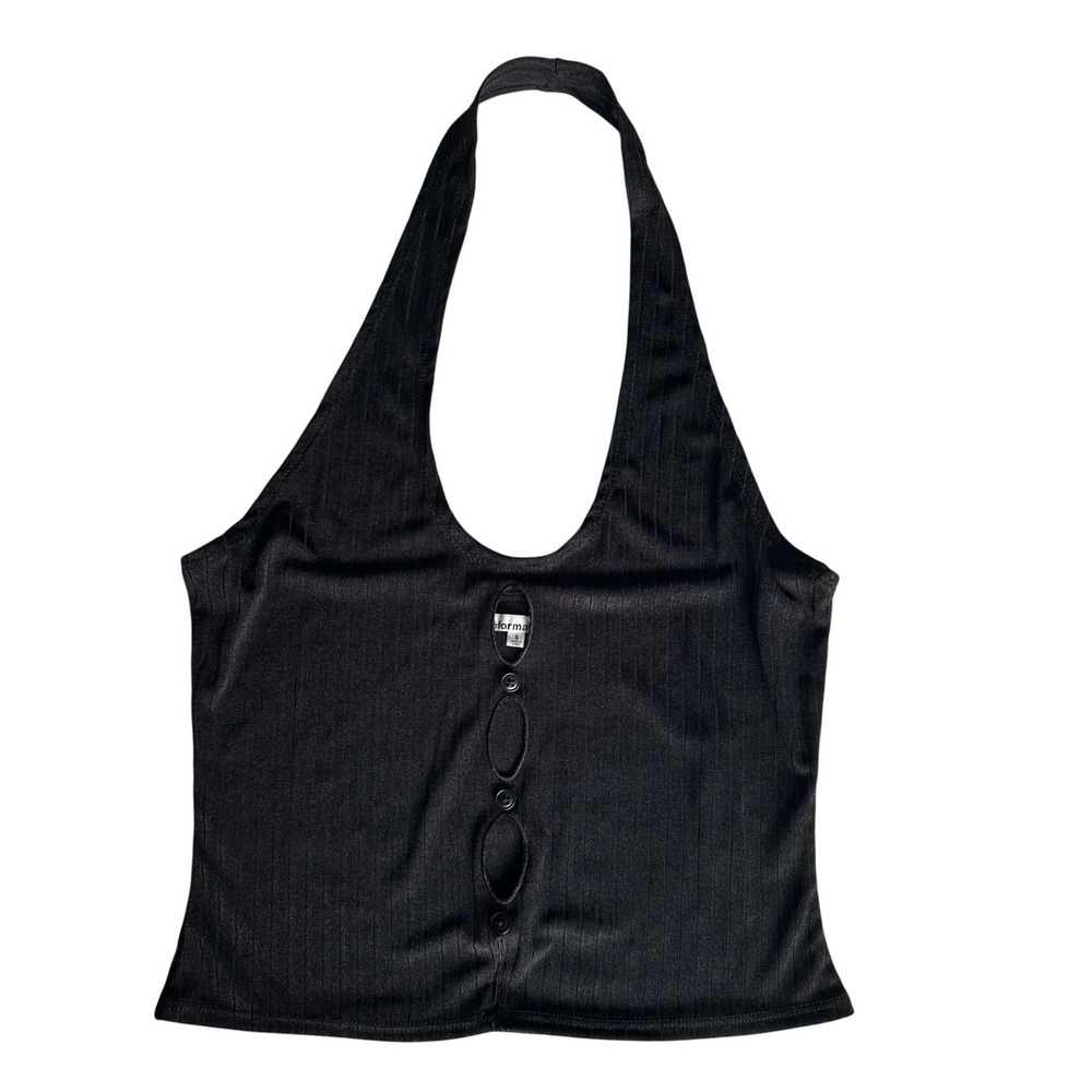 Reformation Lucia Ribbed Deadstock Halter Top Black Button Keyhole S